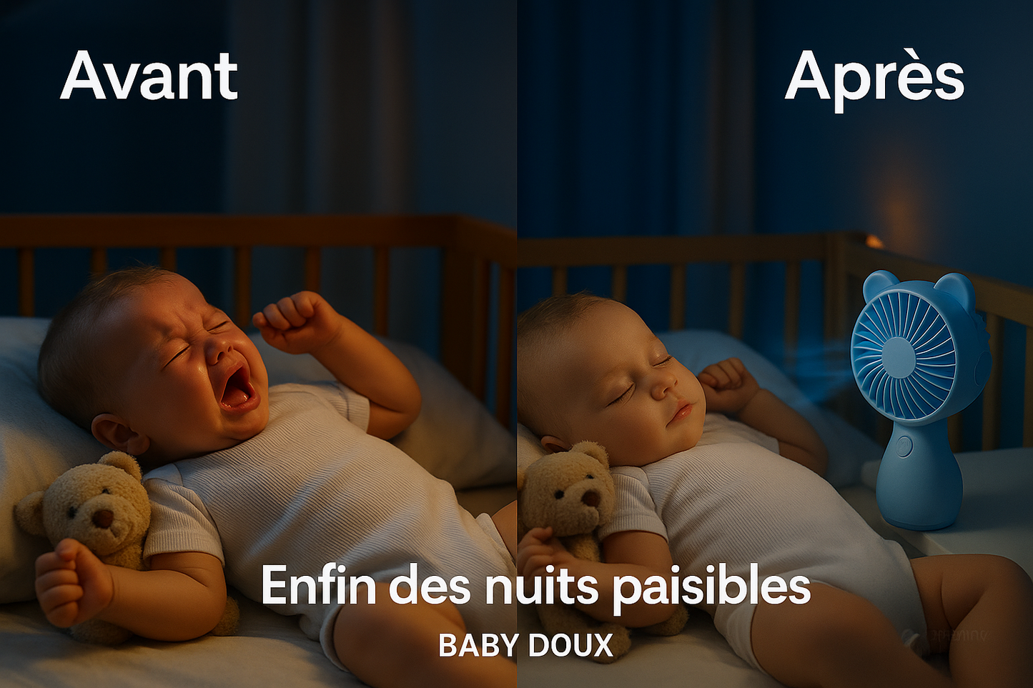 Baby Doux™ – Ventilateur Bébé 360° Ultra-Silencieux | Fraîcheur, Sécurité & Bonheur Garanti