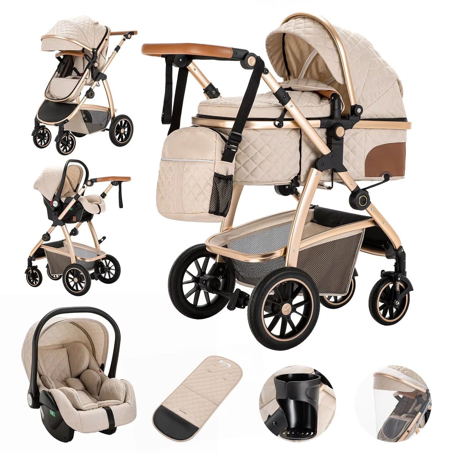 👑 Poussette Baby Doux™ Luxury 3 en 1 — Le luxe du confort pour les parents d’exception 👶✨