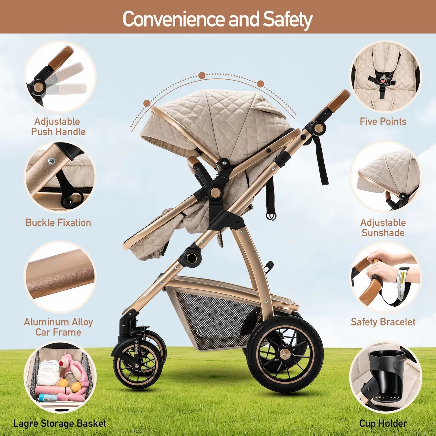 👑 Poussette Baby Doux™ Luxury 3 en 1 — Le luxe du confort pour les parents d’exception 👶✨