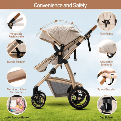 👑 Poussette Baby Doux™ Luxury 3 en 1 — Le luxe du confort pour les parents d’exception 👶✨