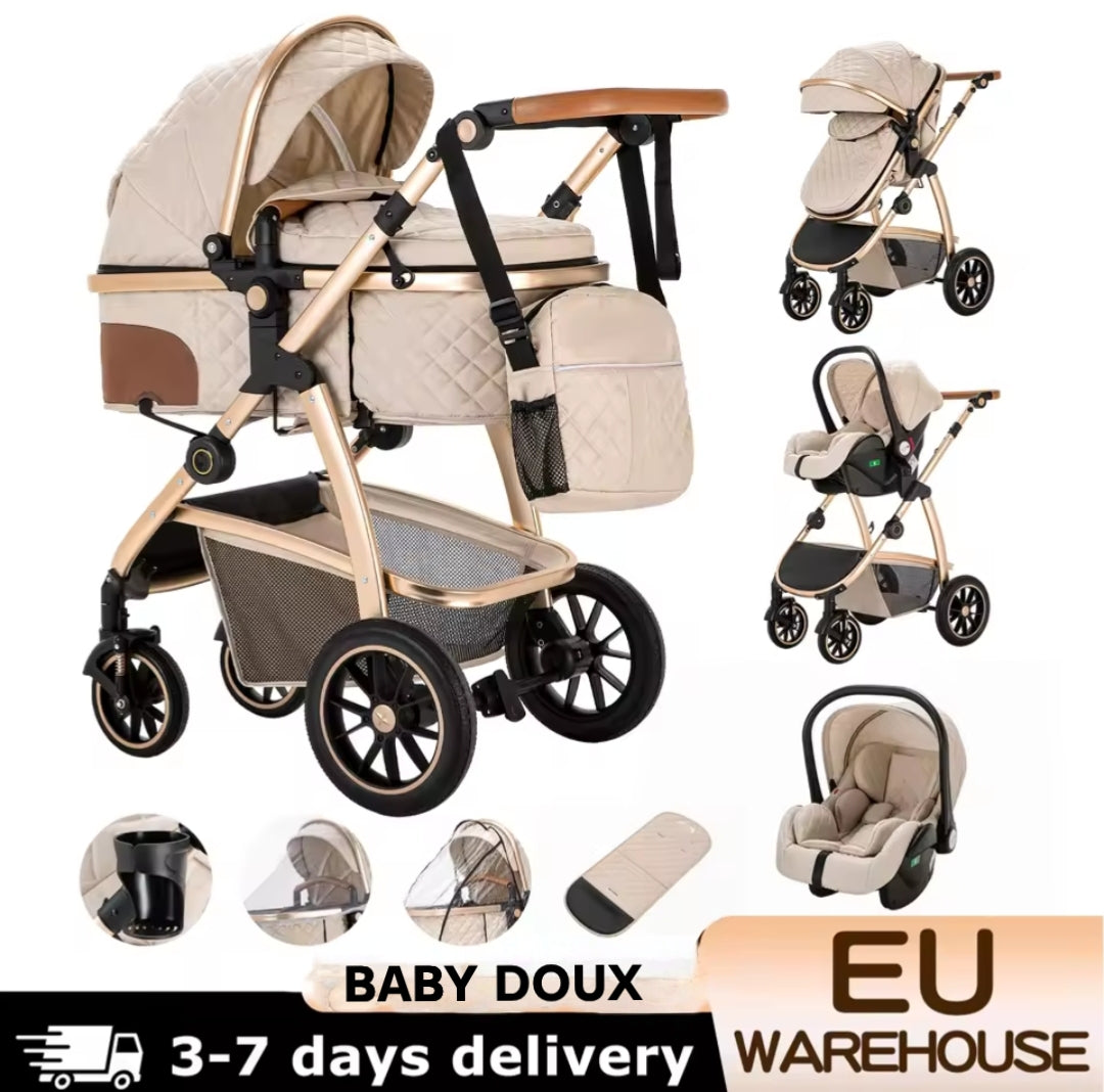 👑 Poussette Baby Doux™ Luxury 3 en 1 — Le luxe du confort pour les parents d’exception 👶✨
