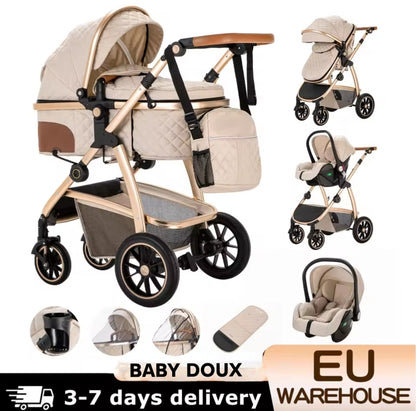 👑 Poussette Baby Doux™ Luxury 3 en 1 — Le luxe du confort pour les parents d’exception 👶✨